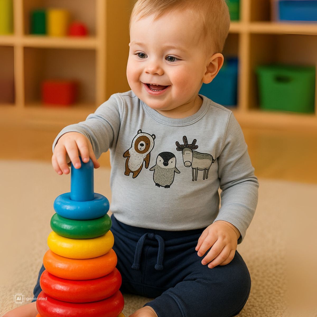 Hust and Claire - Body Ull og Bambus Baloo Animal Baby Blue